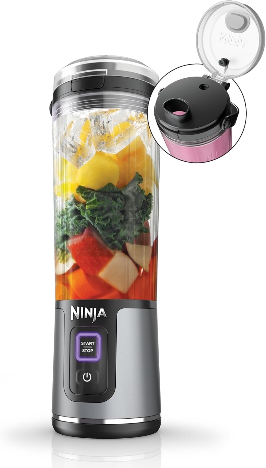 Ninja BC151BK Blast Portable Blender, Cordless, 18oz. Vessel, Personal Blender-for Shakes & Smoothies, BPA Free, Leakproof-Lid & Sip Spout, USB-C Rechargeable, Dishwasher Safe Parts