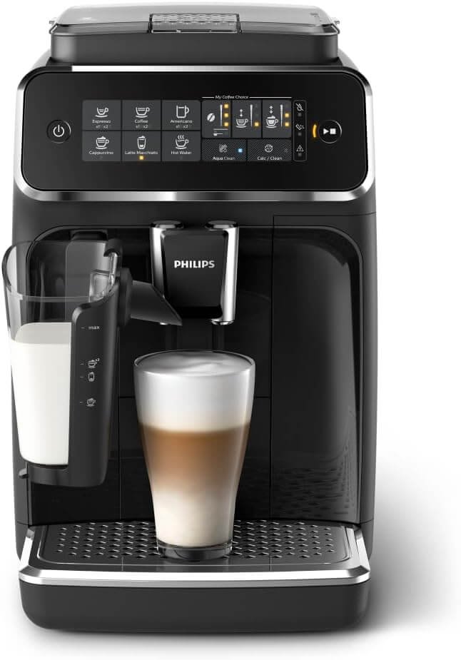 Philips 3200 Series Fully Automatic Espresso Machine, LatteGo Milk Frother, 5 Coffee Varieties, Intuitive Touch Display, 100% Ceramic Grinder, AquaClean Filter, My Coffee Choice