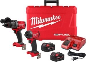 Milwaukee M18 FUEL 2-Tool Combo Kit with hammer drill impact driver batteries and case