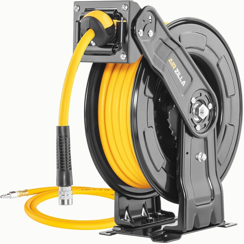 AIRZILLA retractable air hose reel with 65-foot yellow hose