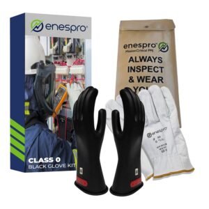 Enespro Class 0 insulated electrical gloves with leather protectors