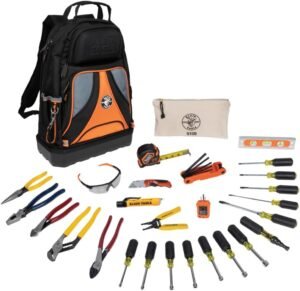 Klein Tools 80028 28-piece electrician tool kit with Tradesman Pro backpack and hand tools