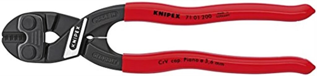 KNIPEX CoBolt 71 01 200 compact 8-inch bolt cutter with hardened steel jaws and red handles