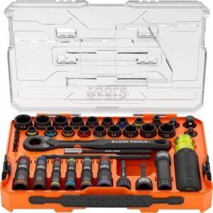 Klein Tools KNECT 39-piece impact socket set with ratchet and sockets in MODbox storage case