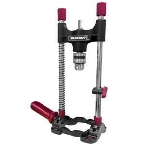 Milescraft 1318 DrillMate portable drill guide with adjustable metal frame and red handles