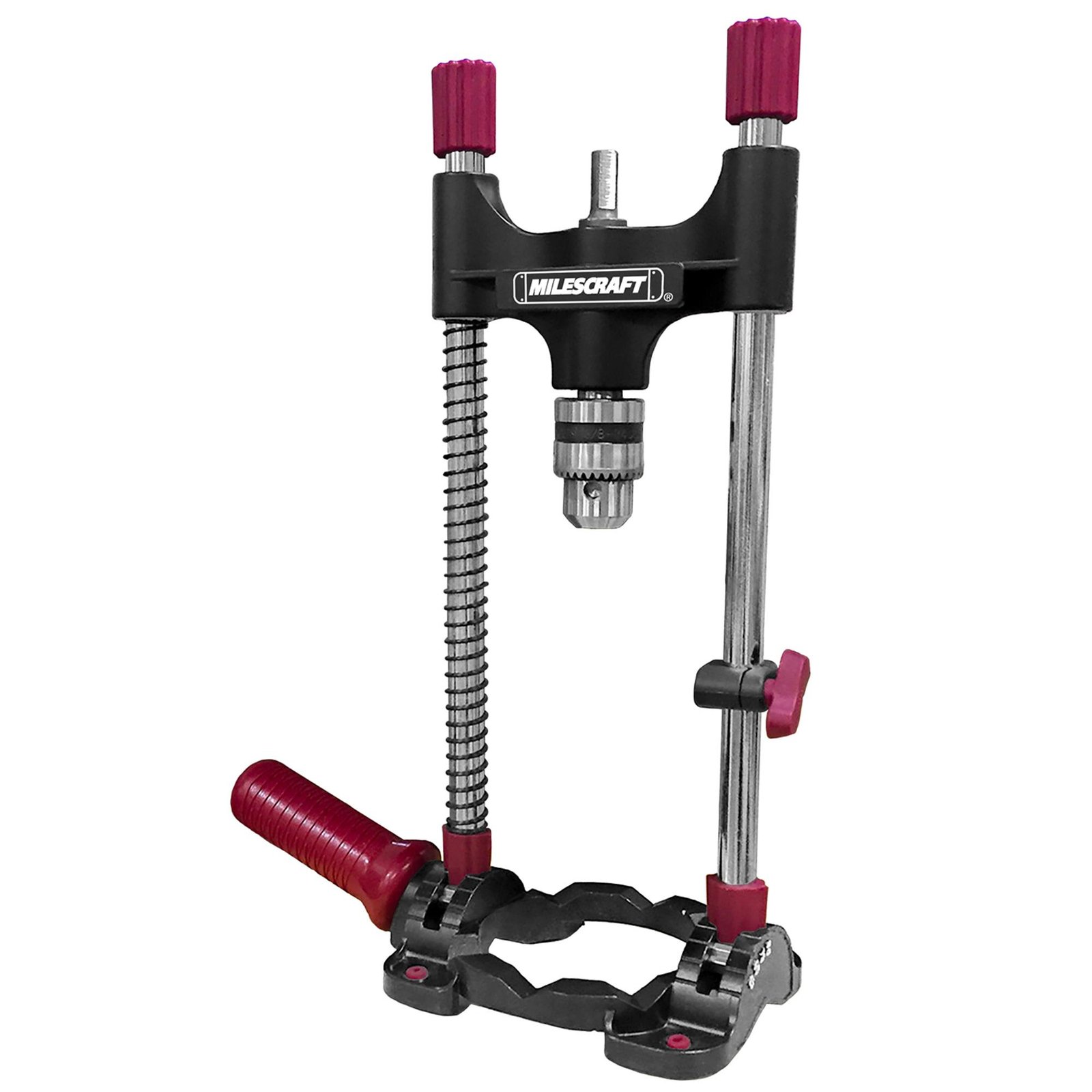 Milescraft 1318 DrillMate portable drill guide with adjustable metal frame and red handles