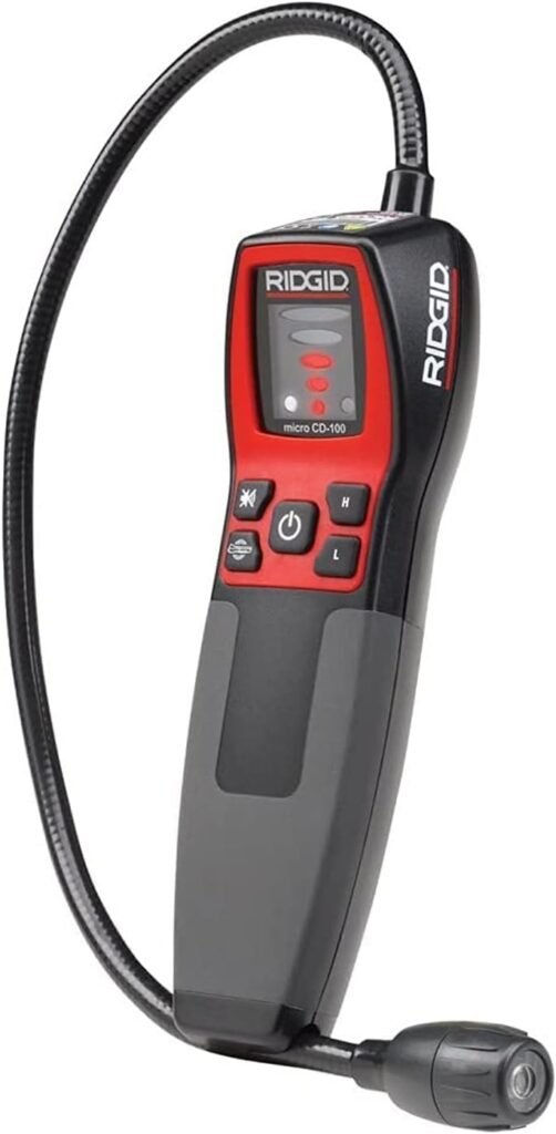 RIDGID CD-100 combustible gas leak detector with flexible probe and LED indicators